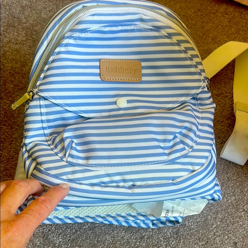 Tushbaby Blue and White Striped Backpack